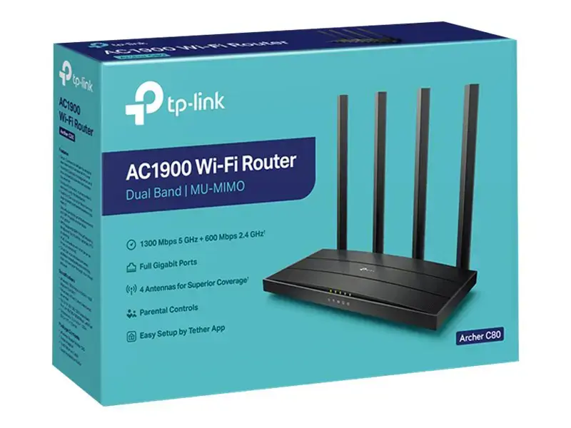 TP-Link AC1900 belaidis MU-MIMO "Wi-Fi" maršrutizatorius, "Wi-Fi 5" (802.11ac), dviejų dažnių (2,4 GHz / 5 GHz), Ethernet LAN, juodas, stalinis maršrutizatorius