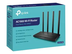 TP-Link AC1900 belaidis MU-MIMO "Wi-Fi" maršrutizatorius, "Wi-Fi 5" (802.11ac), dviejų dažnių (2,4 GHz / 5 GHz), Ethernet LAN, juodas, stalinis maršrutizatorius