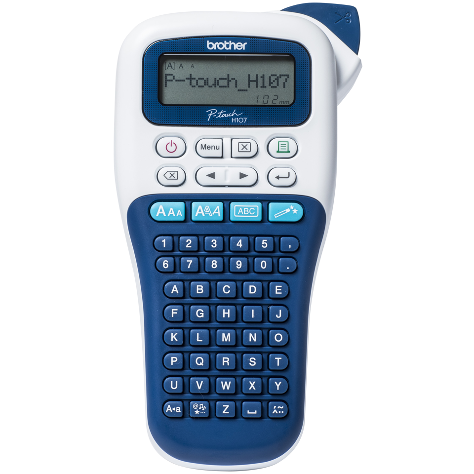 Brother PT-H107B, ABC, TZe, Thermal transfer, 180 x 180 DPI, 20 mm/sec, Blue, White