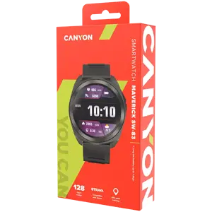 CANYON Maverick SW-83,Smart Watch, Realtek 8762DT, IPS1.32'' 360x360, ARM Cortex-M4F,RAM192KB/ROM128MB, 400mAh 3.8v,GPS,128 Sport modes,IP68,STRAVA support,Real-Time Heart Rate & SpO2, black case & silicone strap 46*45.4mm 259*20mm, black