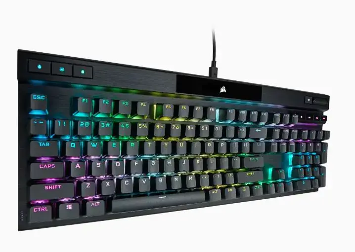 CORSAIR K70 RGB PRO optinė-mechaninė žaidimų klaviatūra su RGB LED apšvietimu CORSAIR OPX juodos spalvos PBT klavišų dangteliai