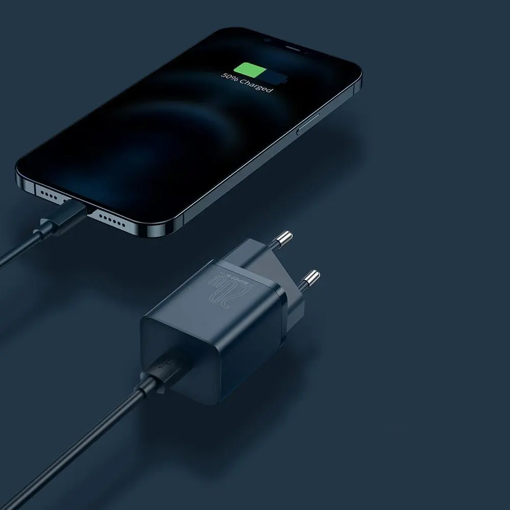 "Baseus Super Si" greitasis įkroviklis 1C 20W su USB-C laidu "Lightning" 1 m (mėlynas)
