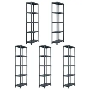Sandėliavimo lentynos, 5vnt., juod., 60x30x180cm, plast., 125kg