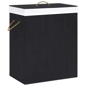 Skalbinių krepšys su vienu skyriumi, juodas, bambukas, 83l