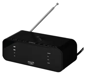 "Adler" žadintuvas su belaidžiu įkrovikliu AD 1192B AUX in, juodas, žadintuvo funkcija