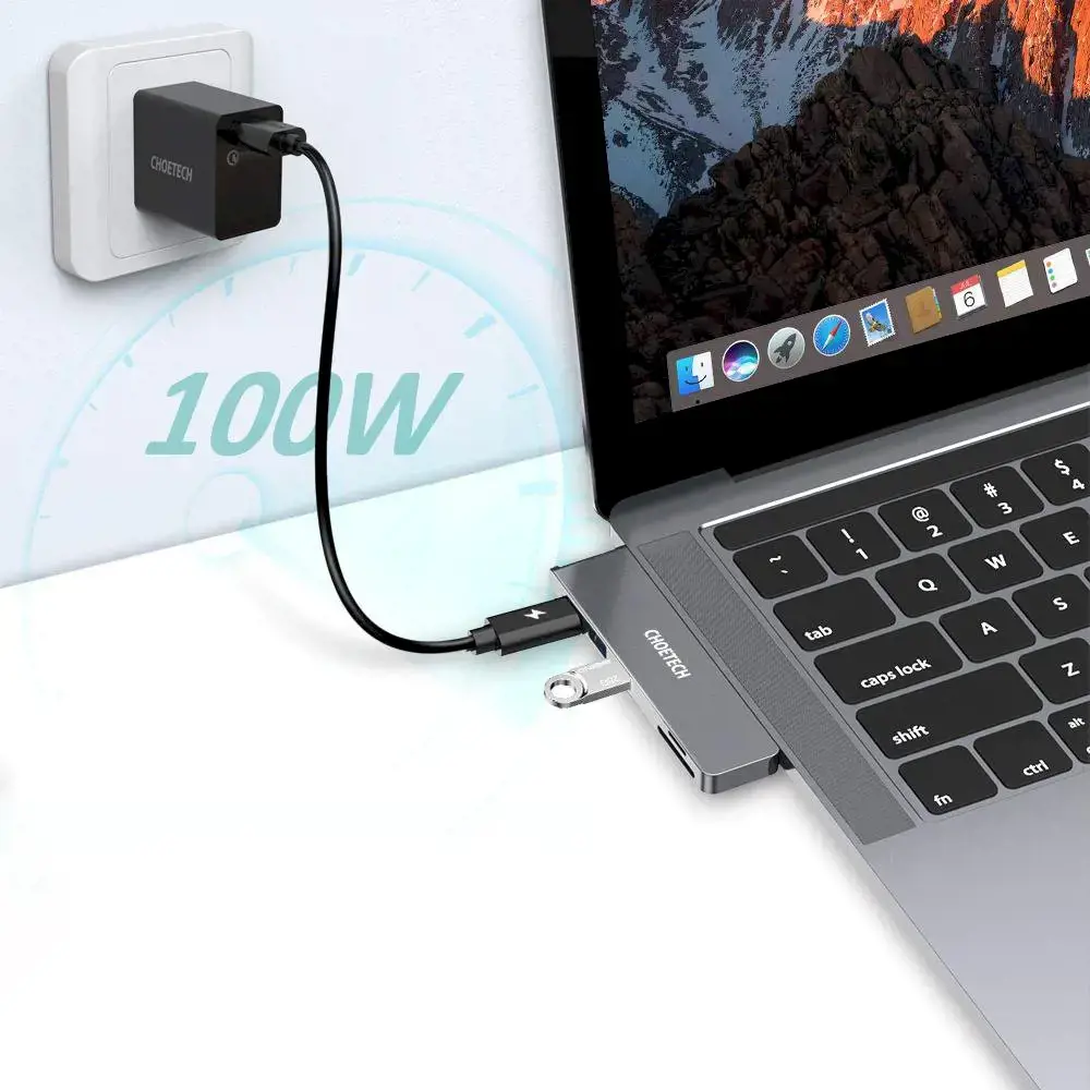 Choetech multifunctional docking station HUB for Apple MacBook Pro USB Typ C 7in2 100W Thunderbolt 3 gray (HUB-M14)