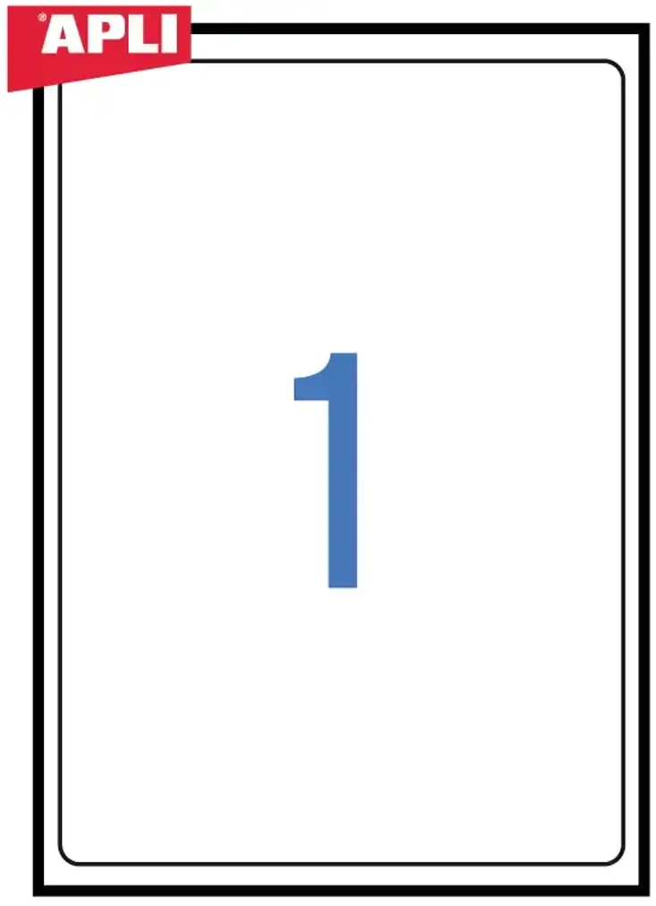 Lipnios etiketės APLI, 199,6 x 289,1 mm, suapvalinti kamp., A4, 1 lipdukai lape, 100  lapų, balta