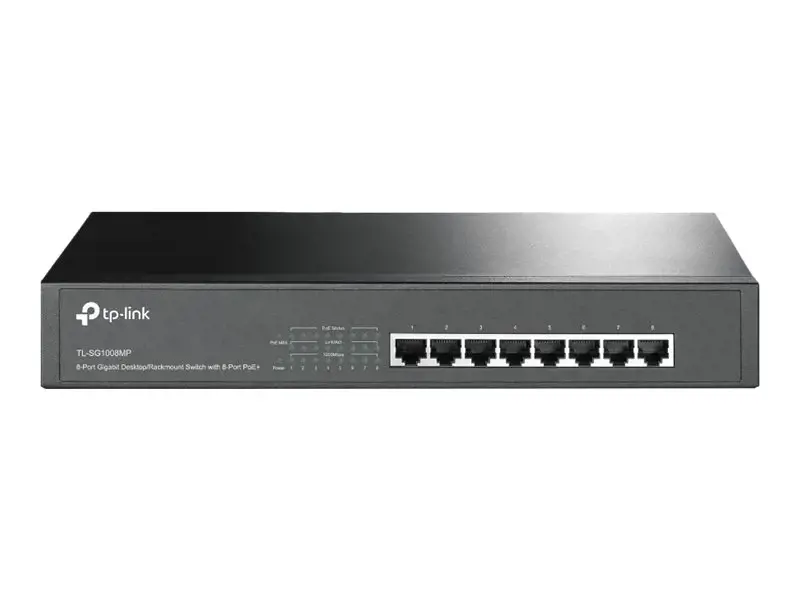 TP-Link TL-SG1008MP, nevaldomas, Gigabit Ethernet (10/100/1000), maitinimas per Ethernet (PoE), montuojamas į stovą, 1U