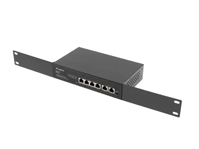 LANBERG komutatorius PoE 19 colių 6 prievadų 100MB 4 prievadai PoE 30W/prievadui maks. 60W DSP3-0105-60W nevaldomas