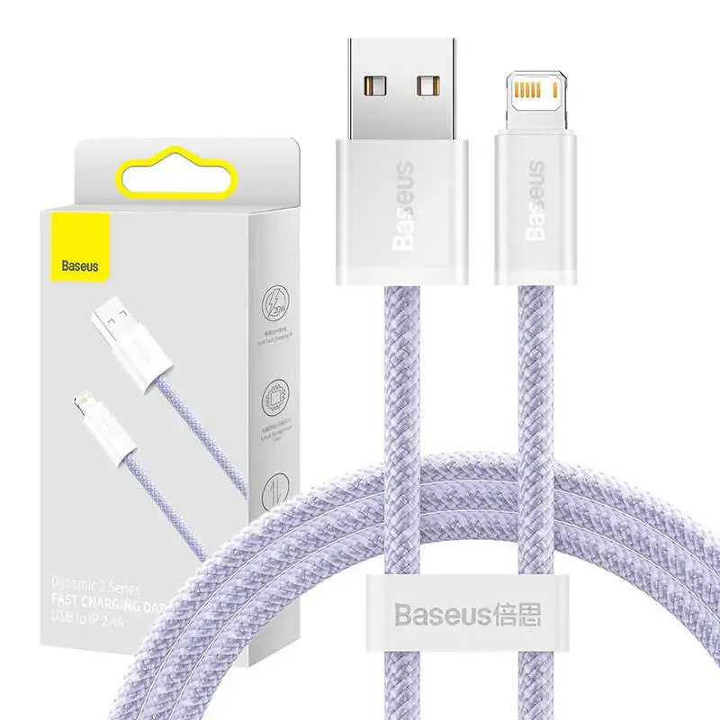 USB ir "Lightning" laidas "Baseus Dynamic 2", 2,4 A, 1 m (violetinis)