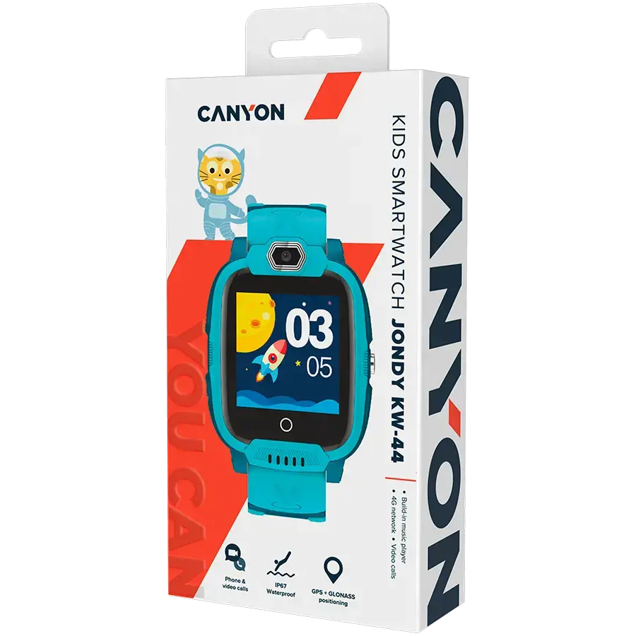 CANYON Jondy KW-44, 1.44''IPS 240*240, ASR3603S, Nano SIM, 192+128MB+512MB TF kortelė, GSM(B3/B8), LTE(B1.2.3.5.7.8.20) 700mAh baterija, GPS+Glonas, APP iOS ir Android, MP3 garso grotuvas, 7 žaidimai, fotoaparatas, šeimininkas:53.3*43.5*16mm dirželis:230*20mm,48g,Žalia