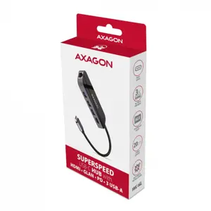 "Axagon" daugiaportis USB 3.2 Gen 1 šakotuvas. HDMI, Gigabit LAN ir "Power Delivery". 20 cm ilgio USB-C kabelis.