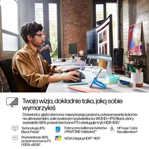HP 738pu Series 7 Pro Curved TB4 Charging Monitor - 37.5" 3840x1600 WQHD+ 400-nit 60Hz AG, Curved, IPS Black HDR 400, USB-C(100W/65W/15W)/HDMI/ DP Daisy-Chain, 5x USB-A, speakers, RJ-45 LAN, height adjustable/tilt/swivel, 3 years (Z38c)