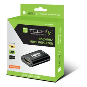Techly HDMI 2.0 4K UHD 3D Repeater Up to 40m, 4096 x 2160 pixels, AV repeater, 40 m, 3D, Black, HDCP