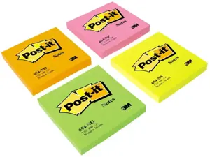 Lipnūs lapeliai POST-IT NEON, 76 x 76 mm, 100 lapelių, geltona