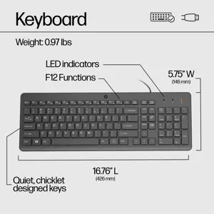 HP 150 laidinė klaviatūra, pilno dydžio (100 %), USB, mechaninė, QWERTY, juoda