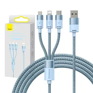 "3-in-1" "Baseus StarSpeed" USB kabelis, USB-C + micro USB + "Lightning", 3,5 A, 1,2 m (mėlynas)