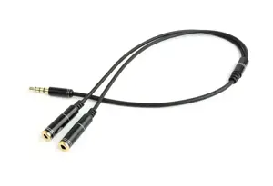GEMBIRD CCA-417M Gembird adapteris Stereo Mini Jack (M) 4 kontaktų -> 2x Mini Jack (F), metalinis, juodas
