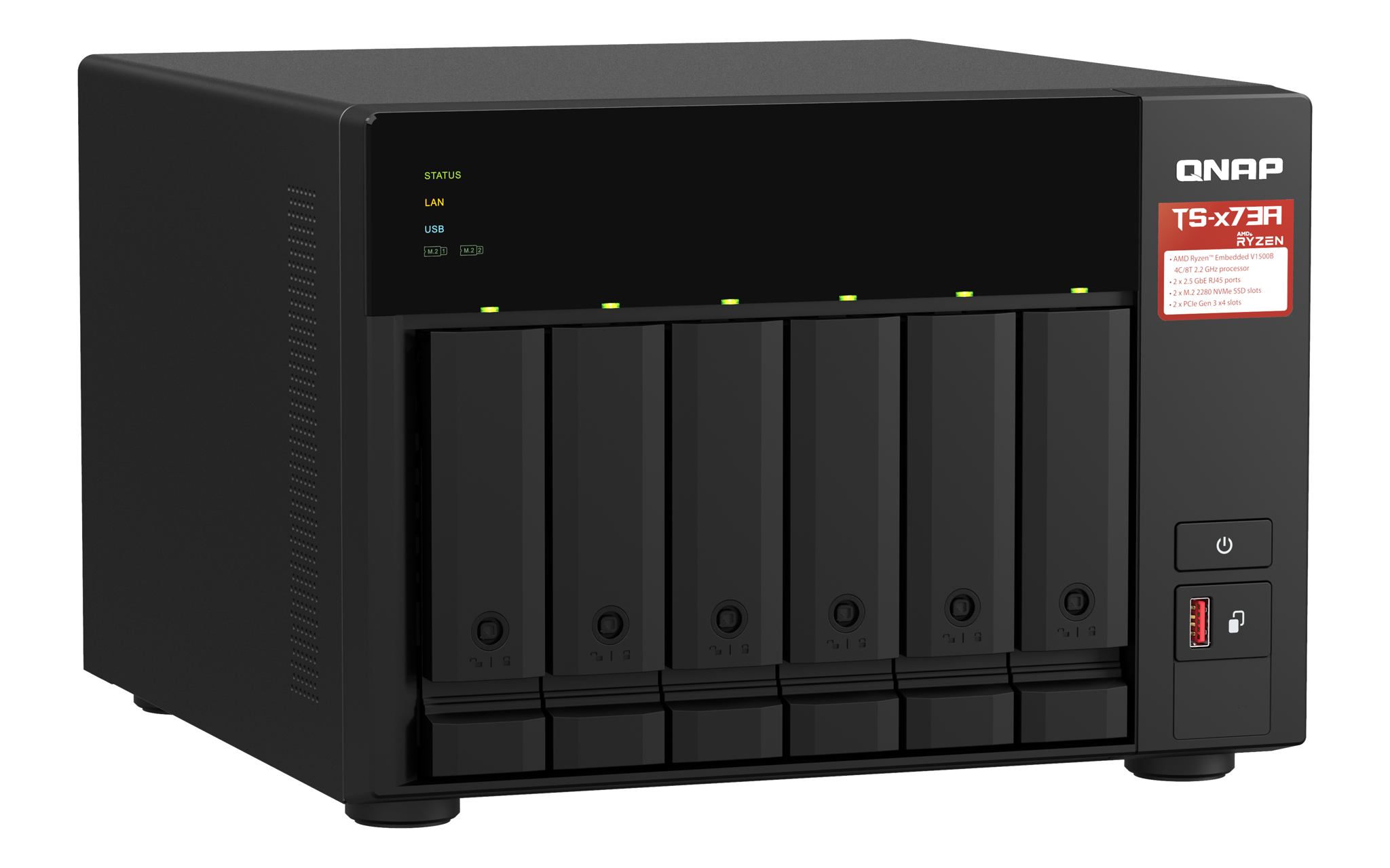 QNAP TS-673A, NAS, bokštinis, "AMD Ryzen", V1500B, juodas