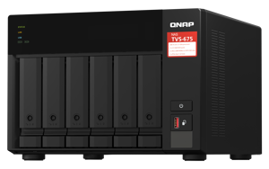 QNAP TVS-675-8G 6-bay NAS KX-U6580 8C/8T 2.5GHz 8GB 6xSATA 6Gb/s bays 2xM.2 NVMe PCIe Gen3 SSD slots 2x2.5GbE LAN optional 10GbE