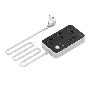 Maitinimo juosta su 3 kintamosios srovės lizdais, 4x USB, LDNIO SC3412, EU/US, 2500W (pilka)