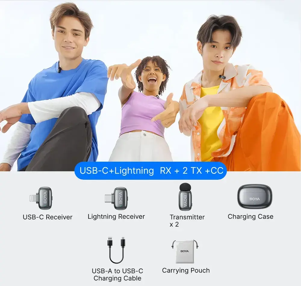Boya wireless microphone mini 2-01 Lightning/USB-C, lunar silver