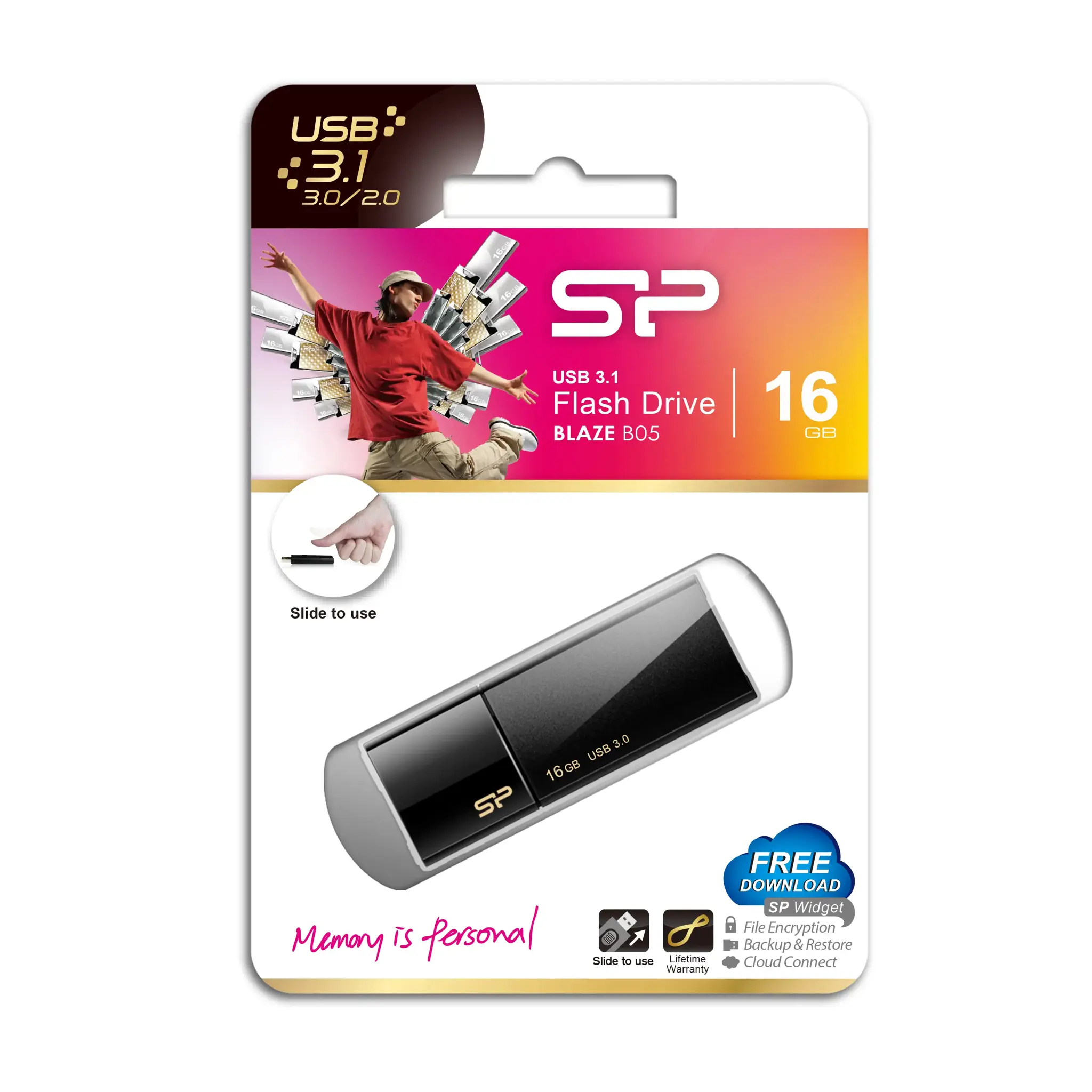 "Silicon Power Blaze B05", 16 GB, A tipo USB, 3.2 Gen 1 (3.1 Gen 1), skaidrių, 9,2 g, juoda