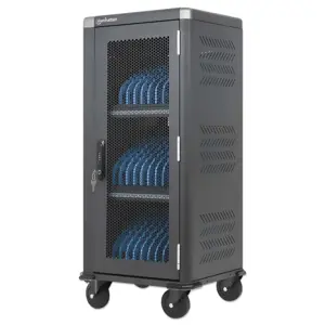 Manhattan iPad to 13", MacBook Air to 13" & Chromebook 14" 30-bay Charging Trolley/Cart via USB-C (…