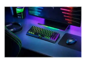 "Razer BlackWidow V3 Mini HyperSpeed" mechaninė žaidimų klaviatūra, RGB LED apšvietimas, QWERTY, tarptautinė, belaidė, juoda, geltonas jungiklis