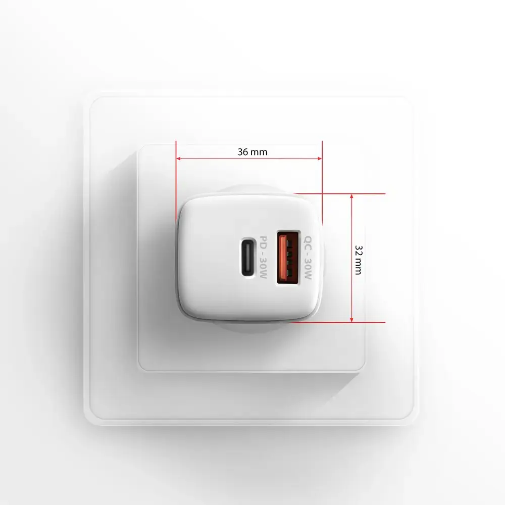"Axagon Sil" sieninis įkroviklis su 2 prievadais (USB-A + USB-C), PD3.0/QC4+/PPS/AFC/Apple. 30 W bendra galia.