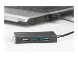 DIGITUS USB 3.0 šakotuvas 4 prievadai su 5V/2A maitinimo šaltiniu Aliuminio korpusas
