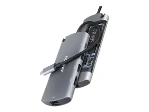 Axagon HMC-6M2 SUPERSPEED USB-C COMBO 6IN1 HUBMultiport USB 3.2 Gen 1 šakotuvas. SATA M.2, HDMI, Gigabit LAN ir Power Delivery. Kabelis USB-C 18 cm.