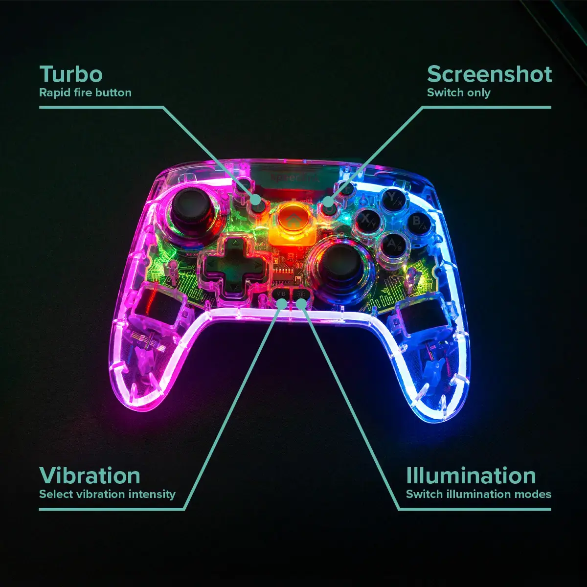 Speedlink wireless gamepad Rait NX RGB PC/Android/Switch, clear (SL-650115-CR)