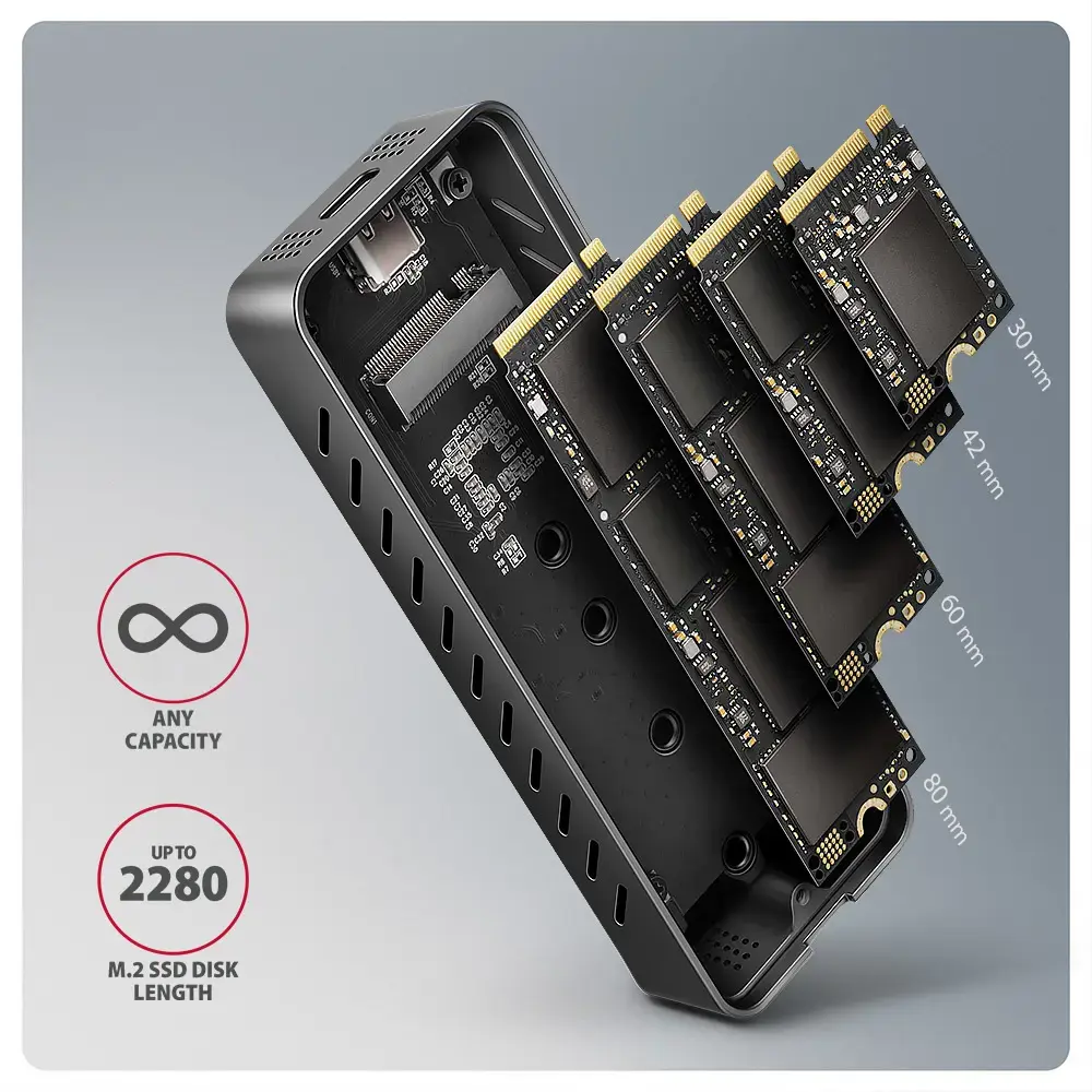 AXAGON USB-C 20Gbps - M.2 NVMe SSD ARMORED Box | EEM2-20G