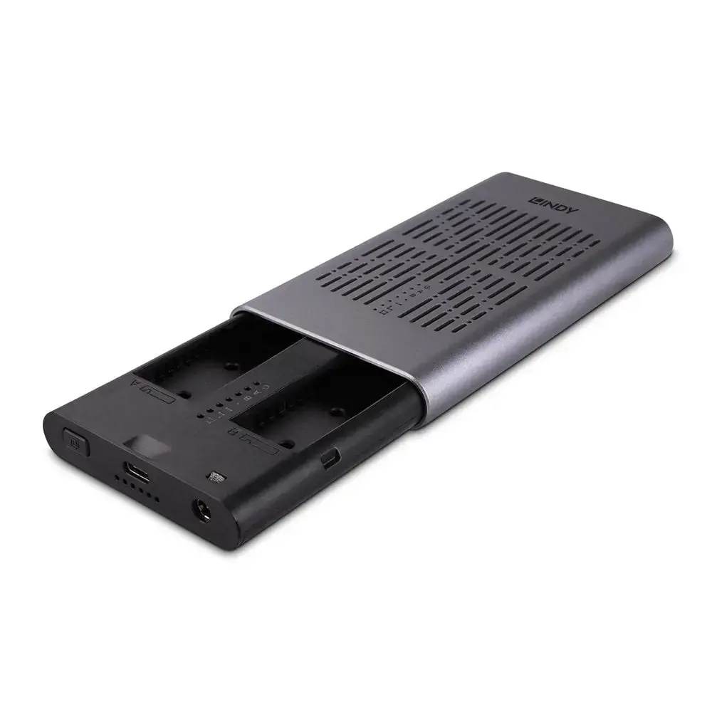 Lindy USB 3.2 Gen 2x2 Dual M.2 NVMe SSD Enclosure with Clone Feature, SSD enclosure, M.2, M.2, PCI Express 3.0, USB connectivity, Silver