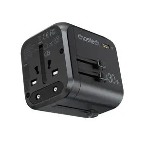 Choetech Fast Universal GaN USB Travel Charger Type C | 3 x USB-A 30W Power Delivery Black (PD5008-BK)