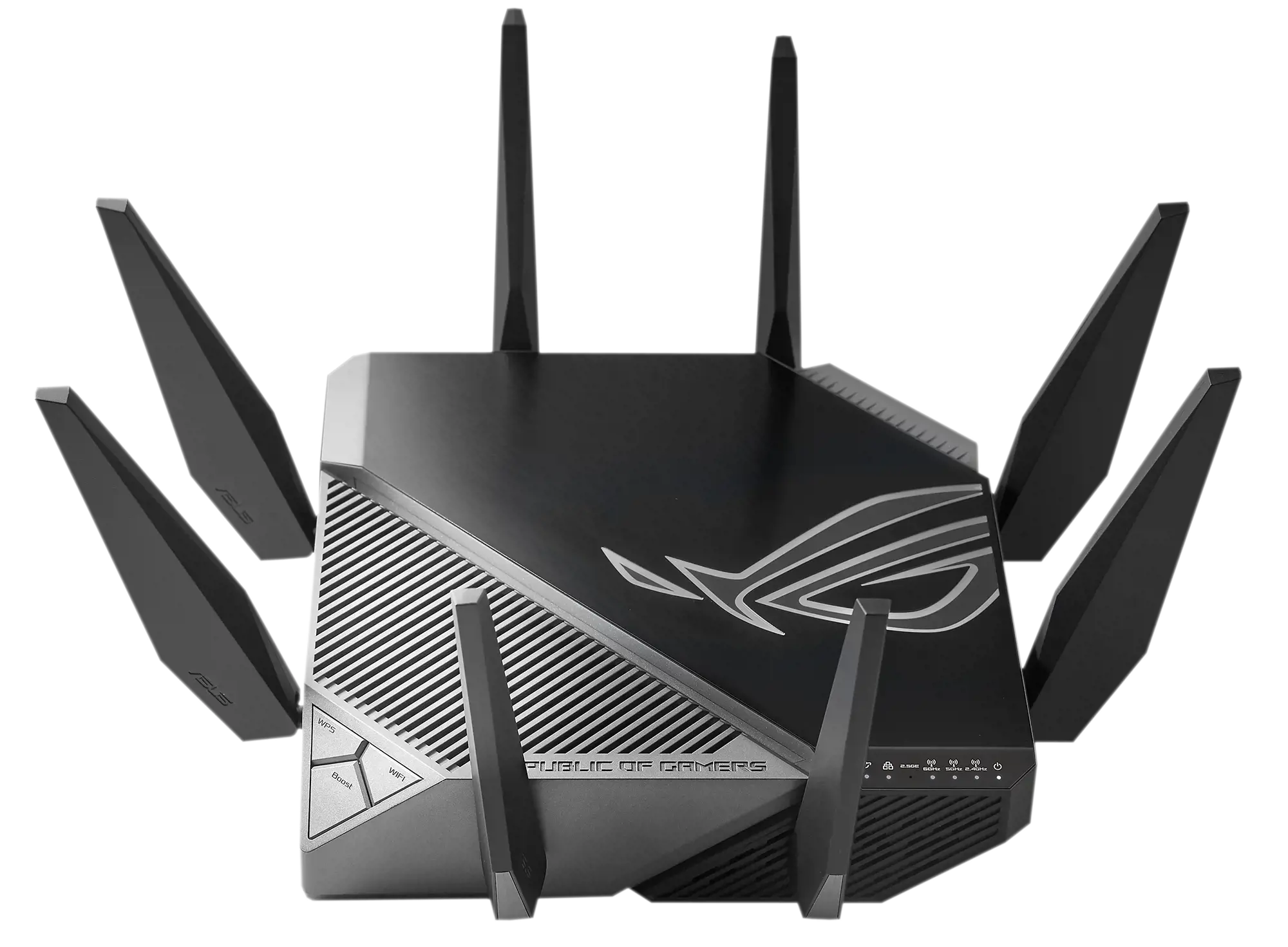 ASUS GT-AXE11000, "Wi-Fi 6" (802.11ax), trijų dažnių (2,4 GHz / 5 GHz / 6 GHz), Ethernet LAN, juodas, stalinis maršrutizatorius