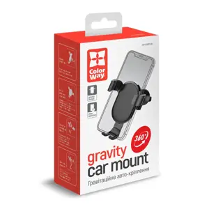 "ColorWay" metalinis gravitacinis laikiklis išmaniajam telefonui, juodas, 6,5 ", reguliuojamas, 360 °