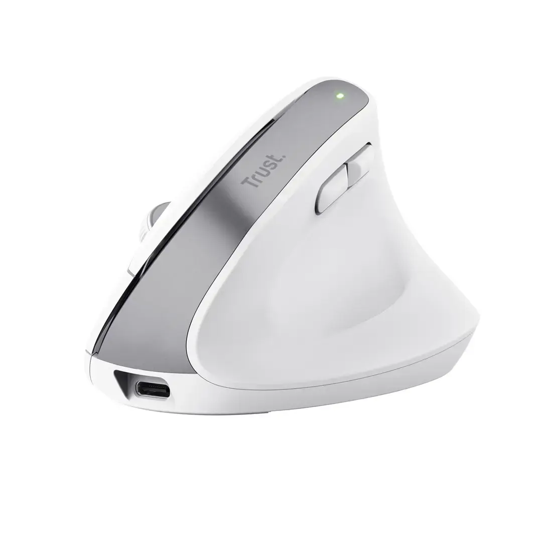Trust Bayo+, Right-hand, Vertical design, Optical, RF Wireless + Bluetooth, 2400 DPI, White