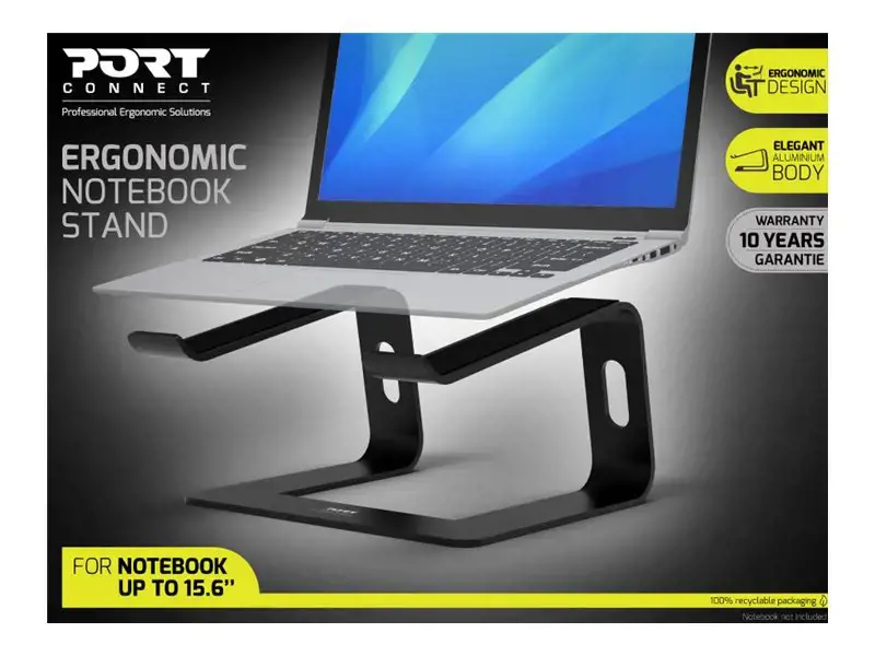 "Port Designs" 901103 Nešiojamojo kompiuterio stovas 39,6 cm (15,6"), aliuminis, juodas