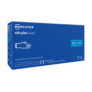 Vienkartinės pirštinės NITRYLEX Basic, nitrilinės, nepudruotos, mėlynos spalvos, M, 100 vnt.