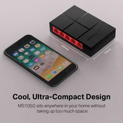 Šakotuvas Mercusys Switch MS105G Unmanaged, Desktop, Power supply type External