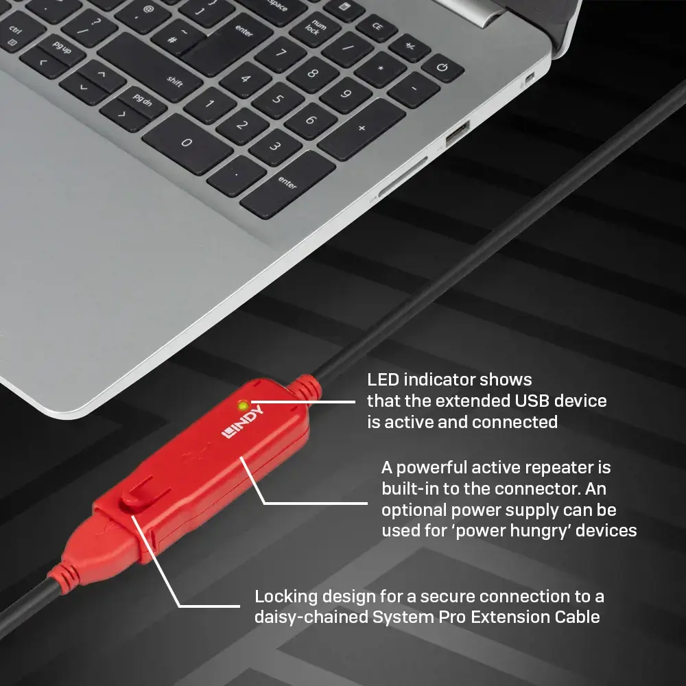 "Lindy" 12 m USB2.0 prailginimo rinkinys 42870, 12 m, USB A, USB A, USB 2.0, 480 Mbps, juodas