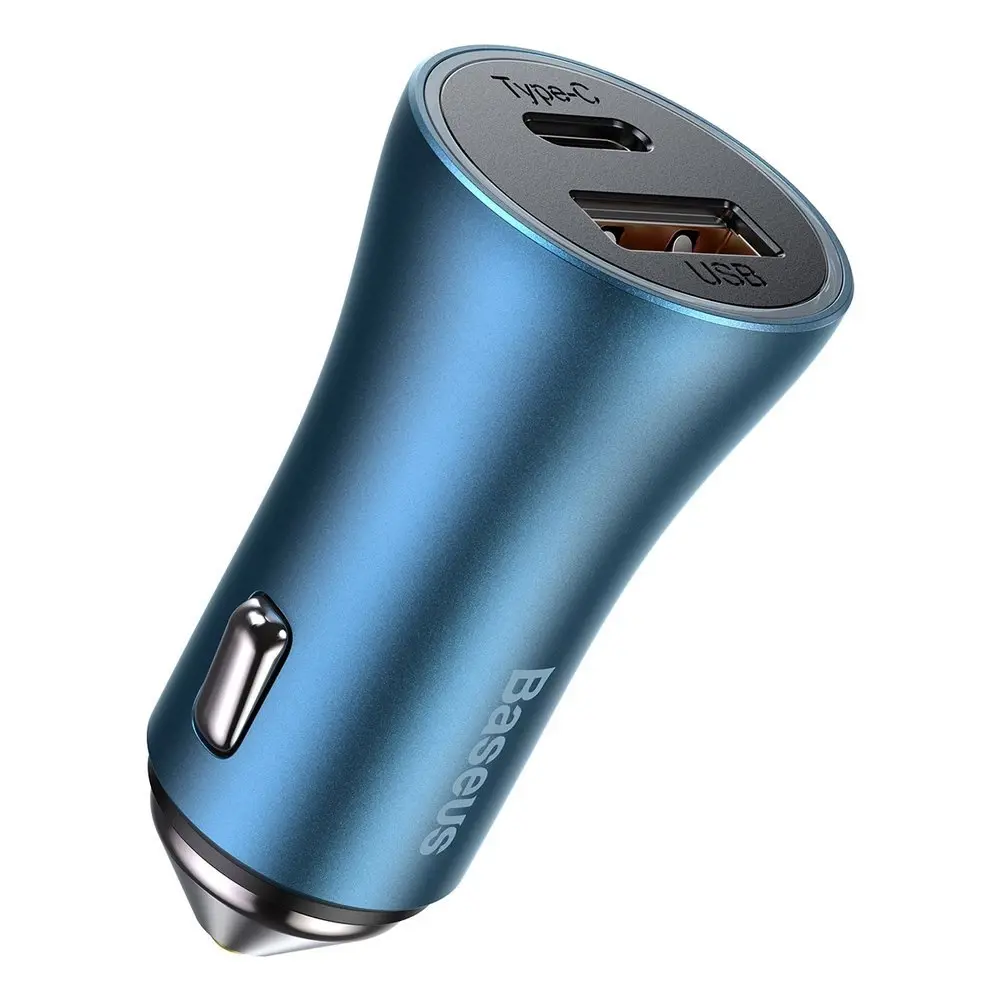 Baseus Golden Contactor Pro car charger, USB + USB-C, QC4.0+, PD, SCP, 40W (blue) + USB-C - Lightning cable 1m (blue)