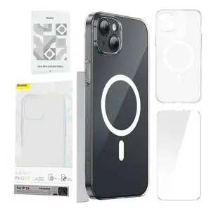 "Baseus" magnetinis "Crystal Clear" apsauginis dėklas "iPhone 13" (skaidrus) + grūdintas stiklas + …