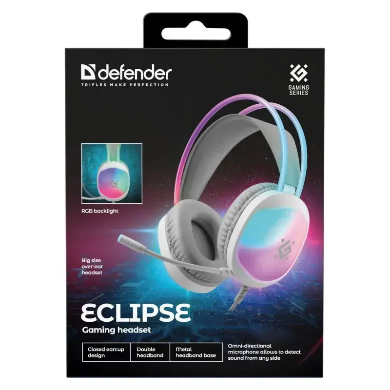 HEADPHONES DEFENDER ECLIPSE RGB WHITE