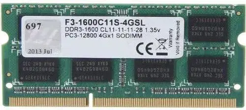 G.SKILL F3-1600C11S-4GSL G.Skill DDR3L 4GB 1600MHz CL11 SO-DIMM 1.35V