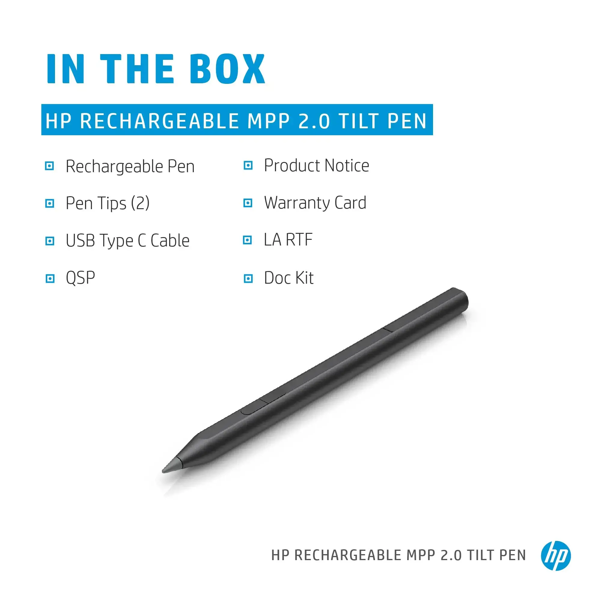 HP Rechargeable MPP 2.0 Tilt Pen (Black), Laptop, HP, Black, 1 month(s), 10 g, 149.5 mm