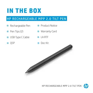HP Rechargeable MPP 2.0 Tilt Pen (Black), Laptop, HP, Black, 1 month(s), 10 g, 149.5 mm