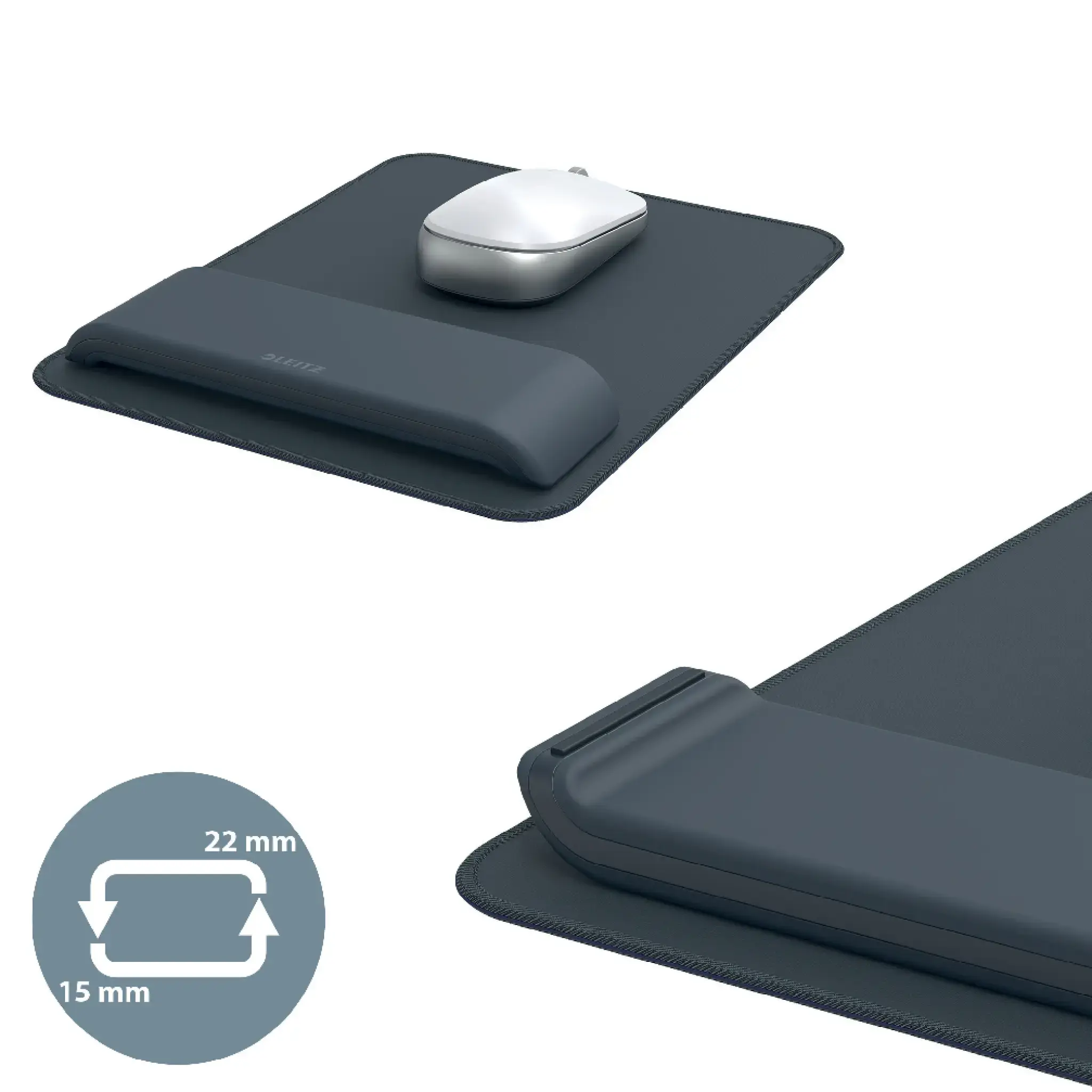Leitz 65170089, Grey, Monochromatic, Wrist rest, Non-slip base